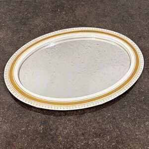 Vintage Elegant Oval Vanity Tray with Gold and White Trim
